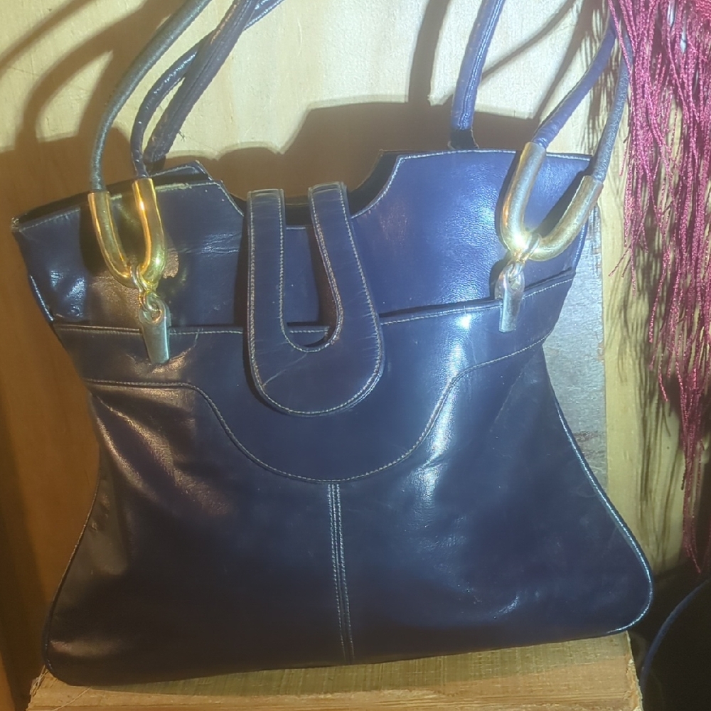 Elegant Navy Tote with Gold Details